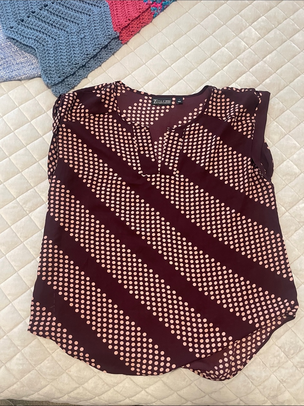 Zanzea Burgundy Blouse with Pink Polka Dot Diagonal Stripes